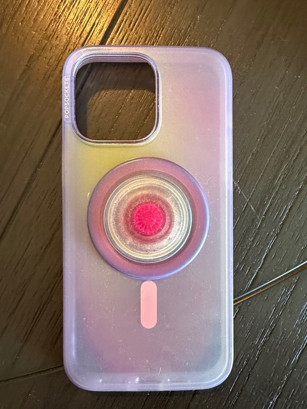 PopSocket Iridescent Purple Phone Case with Pink PopGrip. iPhone 15 pro max
